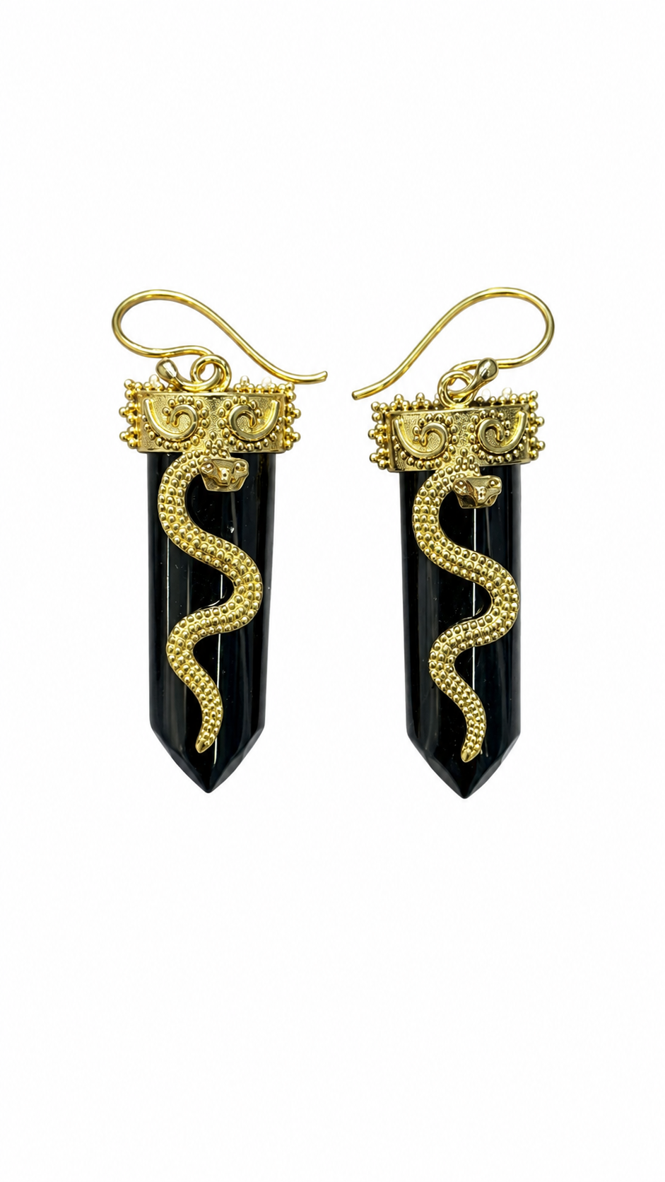 Black Onyx Snake Crystal Earrings