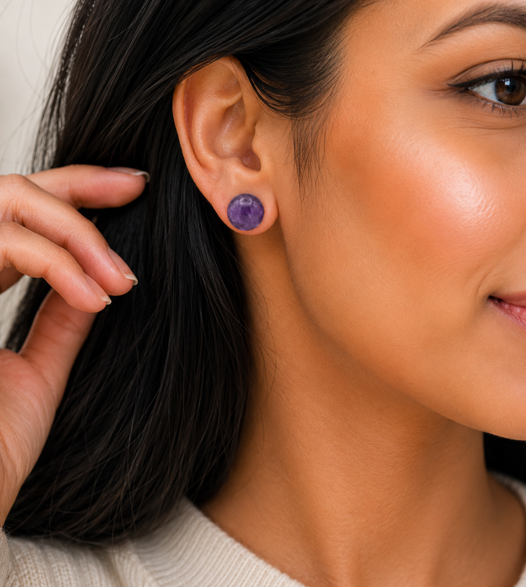 Natural Amethyst Stud Earrings