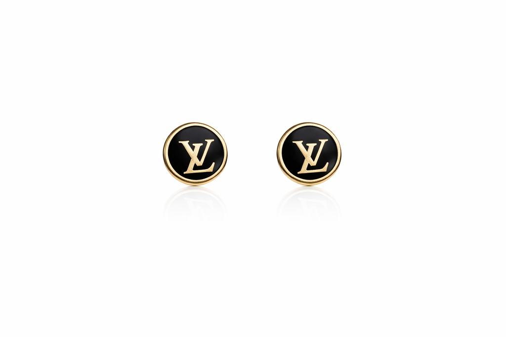 Luxury Black & Gold Monogram Stud Earrings
