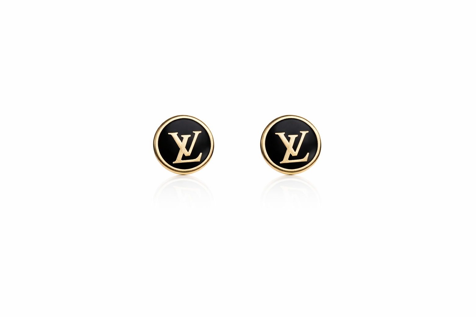 Luxury Black & Gold Monogram Stud Earrings