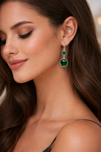 Emerald Green Double Drop Crystal Earrings