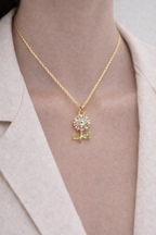 Gold Flower Pendant Necklace | Crystal Daisy