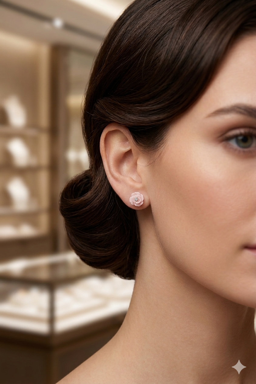 Pink Flower Stud Earrings | CZ Floral Earrings