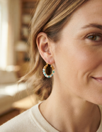 Blue Apatite & Freshwater Pearl Hoop Earrings in 18K Gold Plated