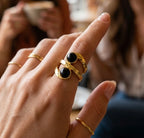 Black Onyx Wrap Ring, Adjustable Gold Statement Ring