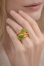 Green Dual Stone Open Adjustable Ring