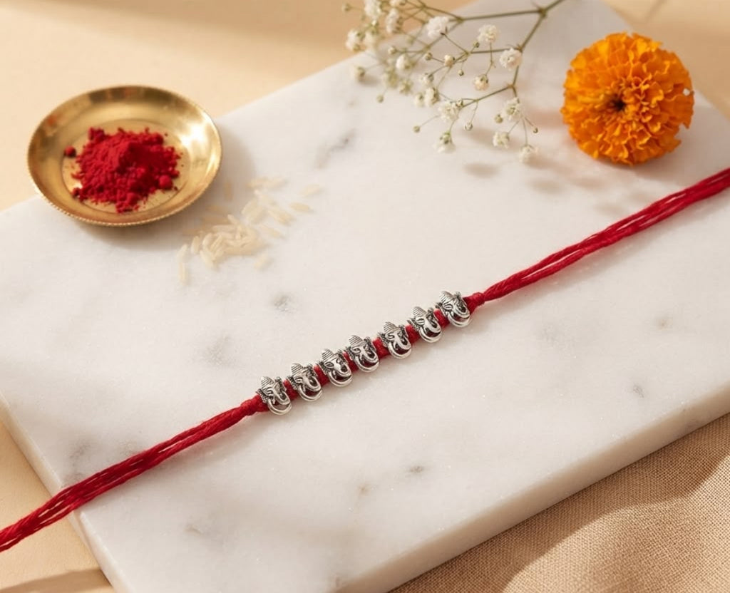 7 Ganesha Silver Plated Rakhi for Brother