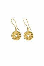 Sunburst Textured Gold Disc Drop Earrings