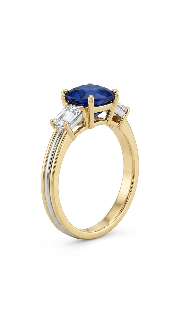 Royal Blue Sapphire Ring in Gold Finish
