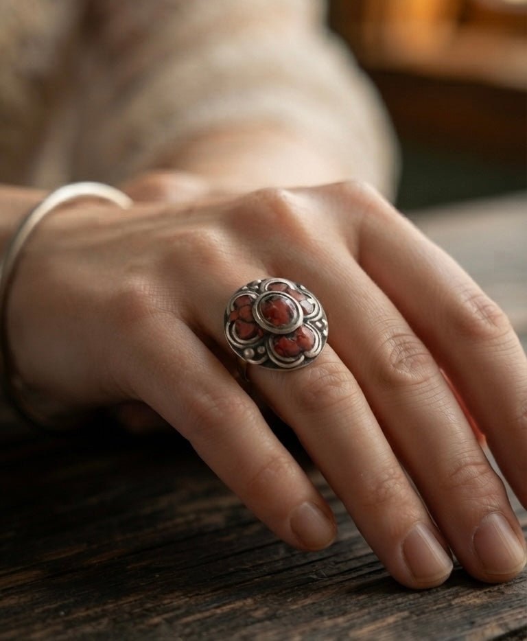 Vintage Tibetan Nepali Coral Ring