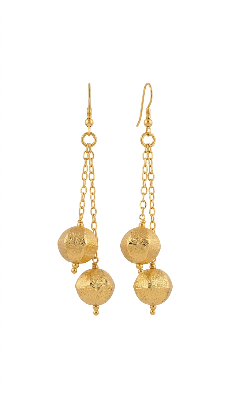 Gold Double Ball Drop Earrings