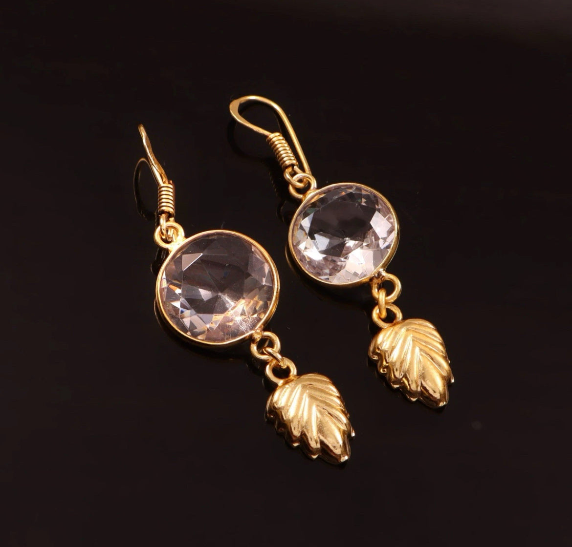 Pink Stone Earrings Gold Plated Dangle Jewelry