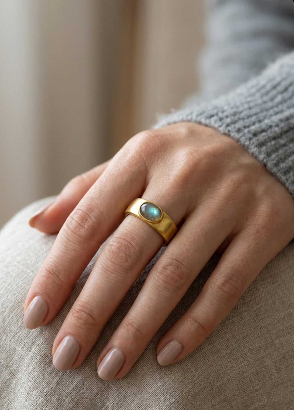 Minimalist Gold Labradorite Ring