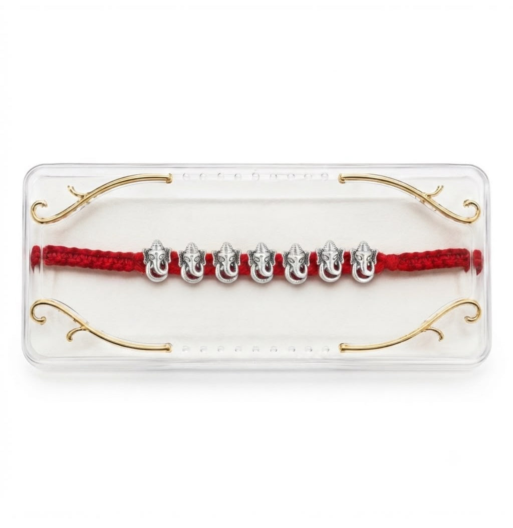 7 Ganesha Silver Plated Rakhi for Brother