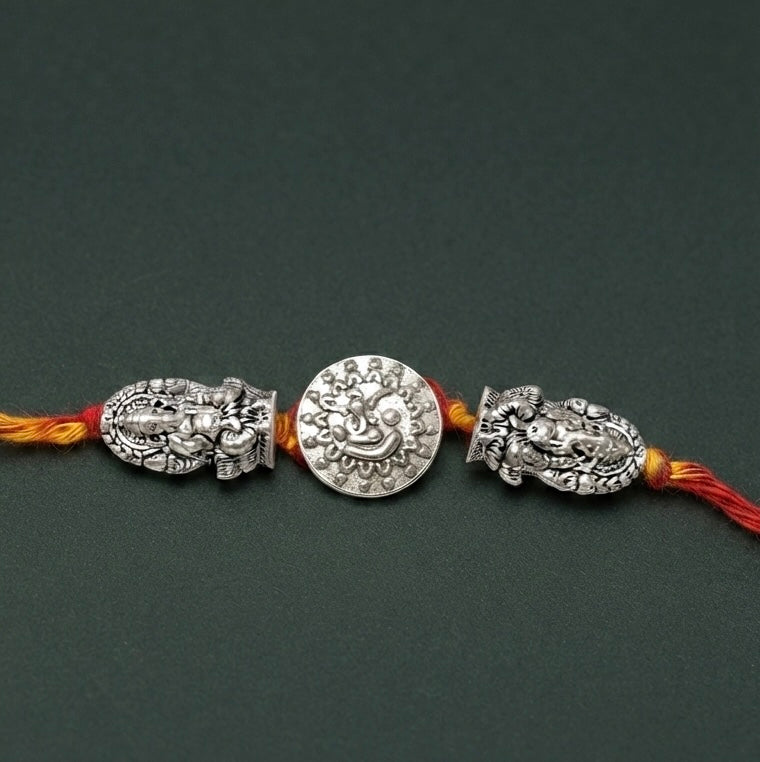 Silver Plated Ganesh & Lakshmi Rakhi for Brother | Premium Designer Rakhi