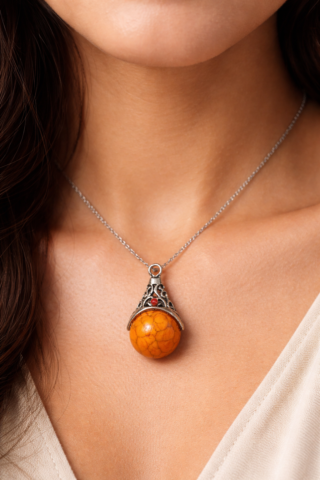 Orange Stone Pendant Necklace