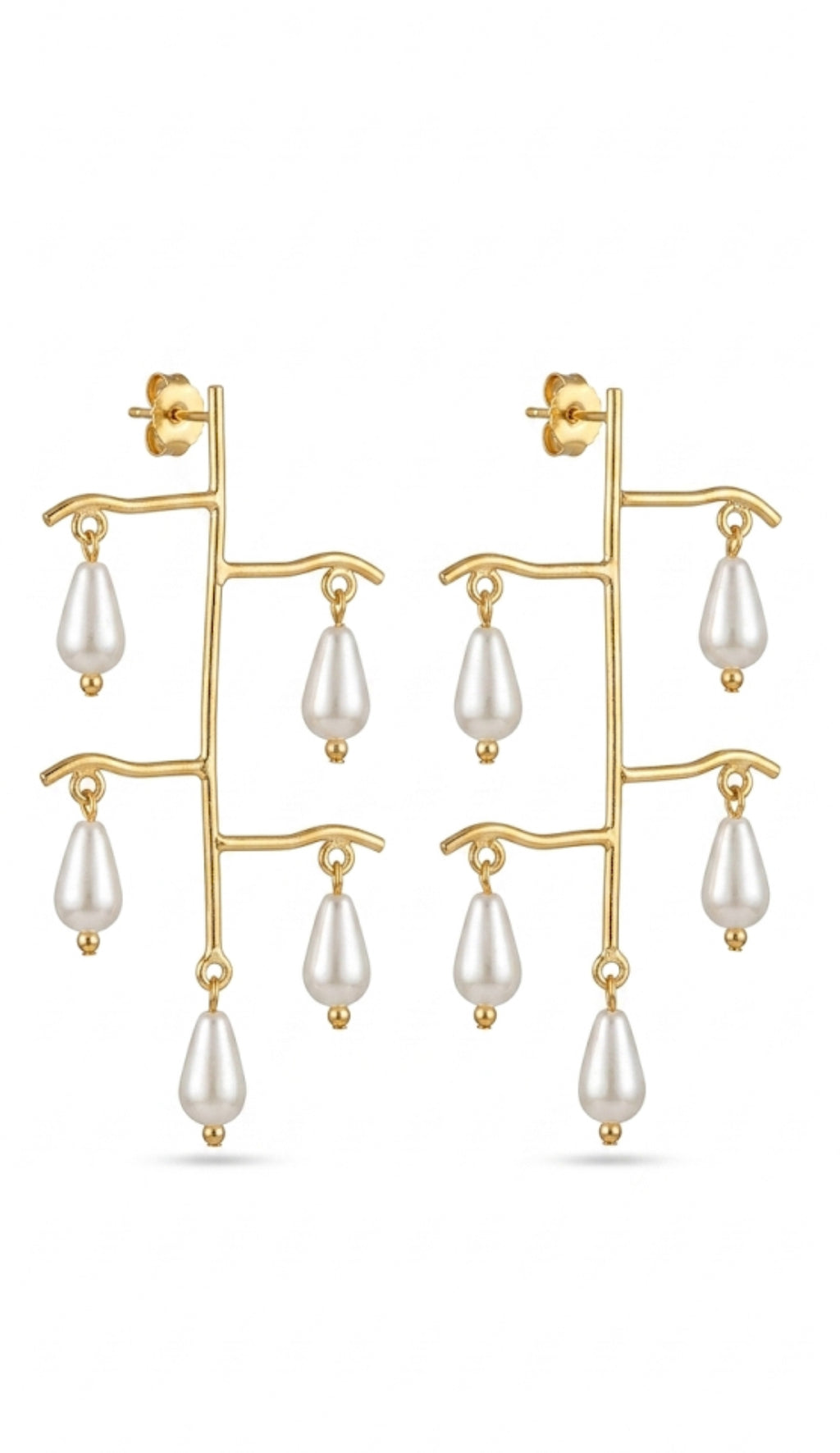 Gold Branch Pearl Drop Earrings