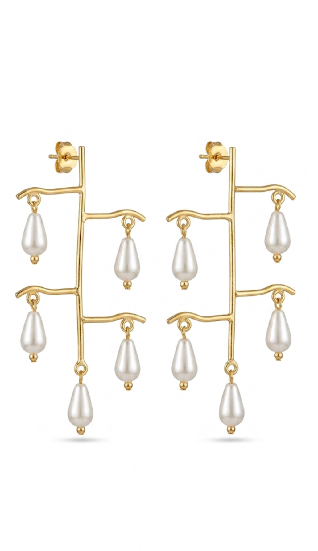 Gold Branch Pearl Drop Earrings