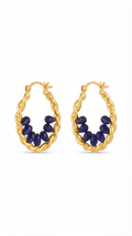 Twisted Gold Hoop Earrings with Blue Crystal Accents