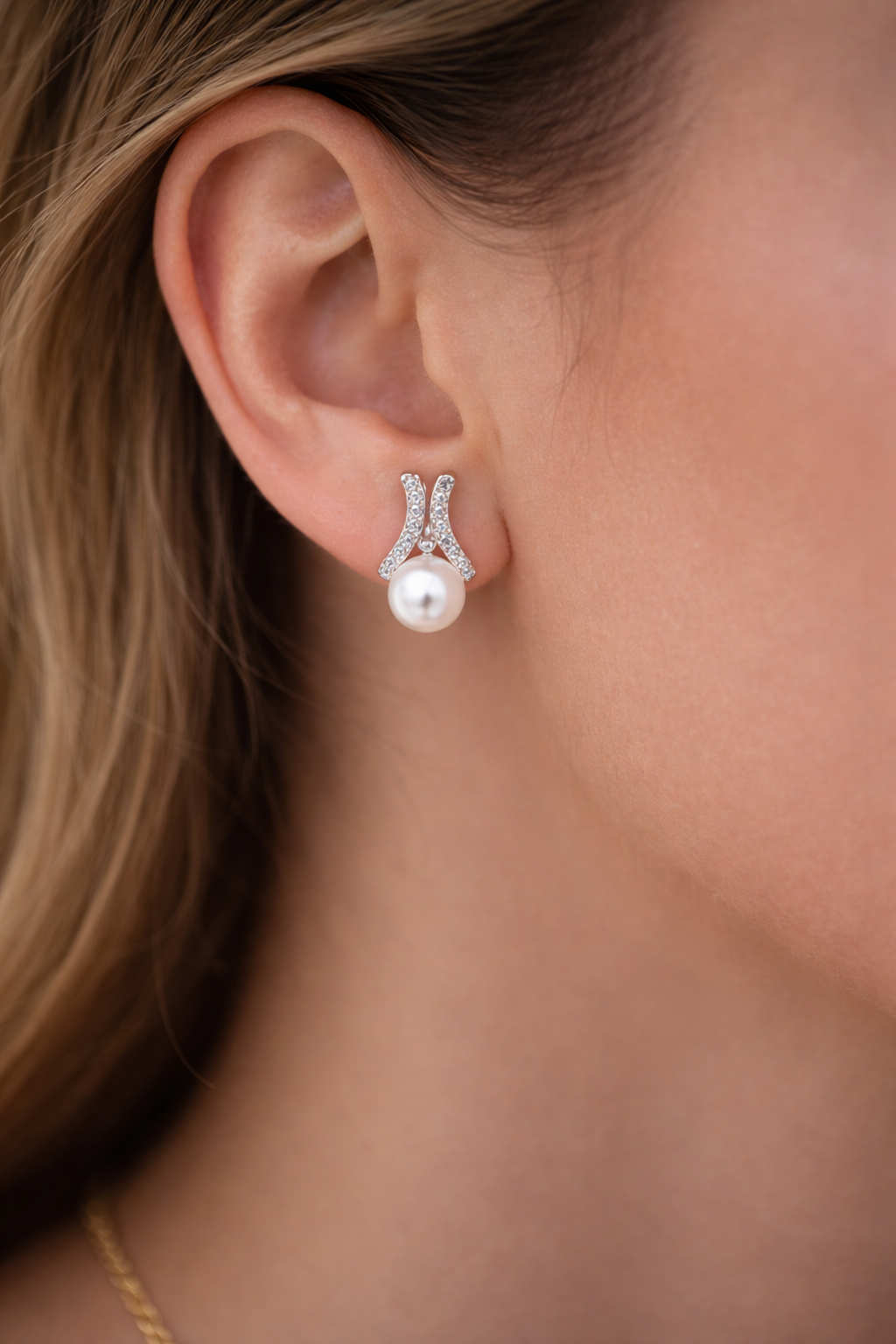 Pearl Drop Stud Earrings, Crystal Pearl Earrings