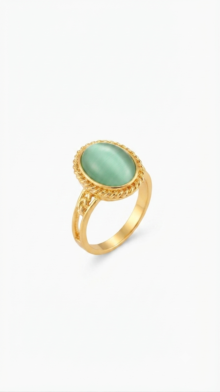 Green Cat’s Eye Cabochon Ring in 18K Gold Vermeil