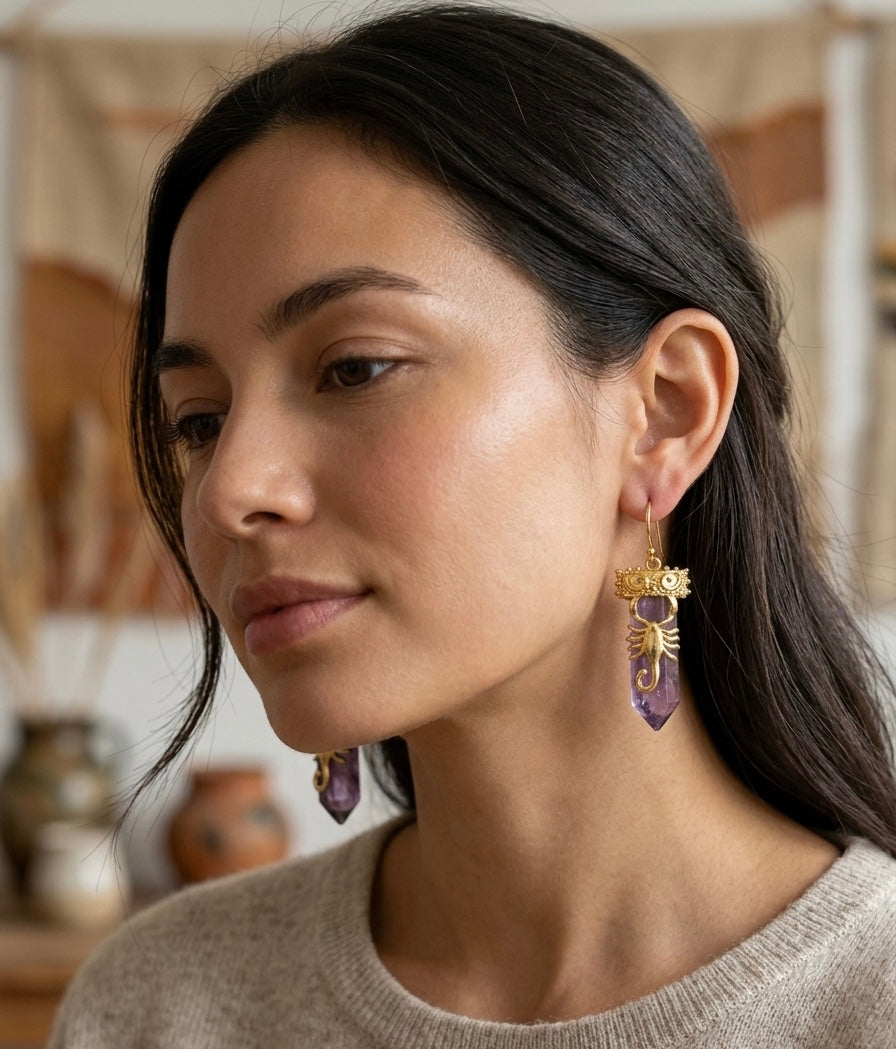 Amethyst Scorpion Crystal Earrings