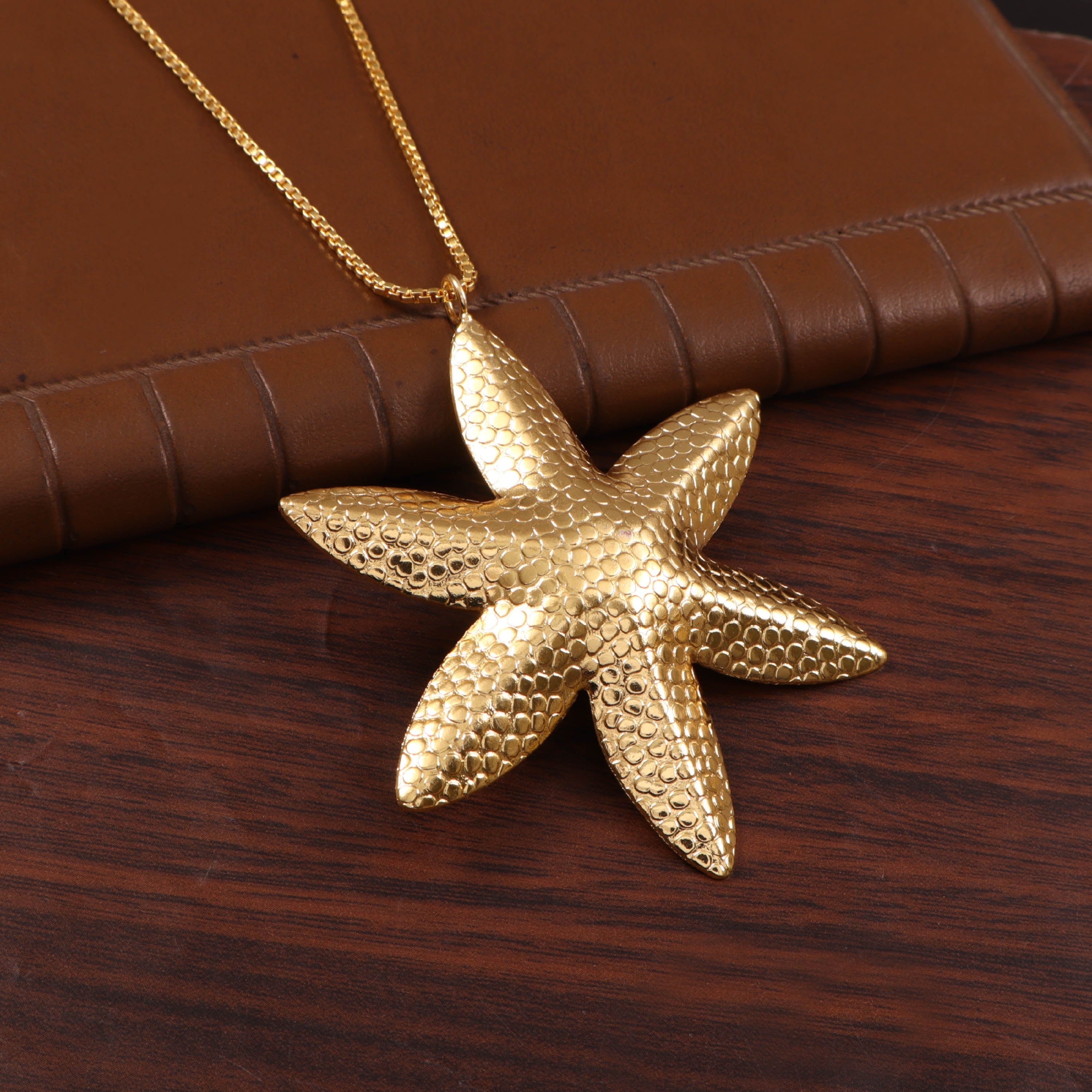 Ocean Inspired Gold Starfish Pendant Necklace