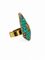 Turquoise Statement Ring | Boho Turquoise Mosaic Ring | Tribal Adjustable Ring