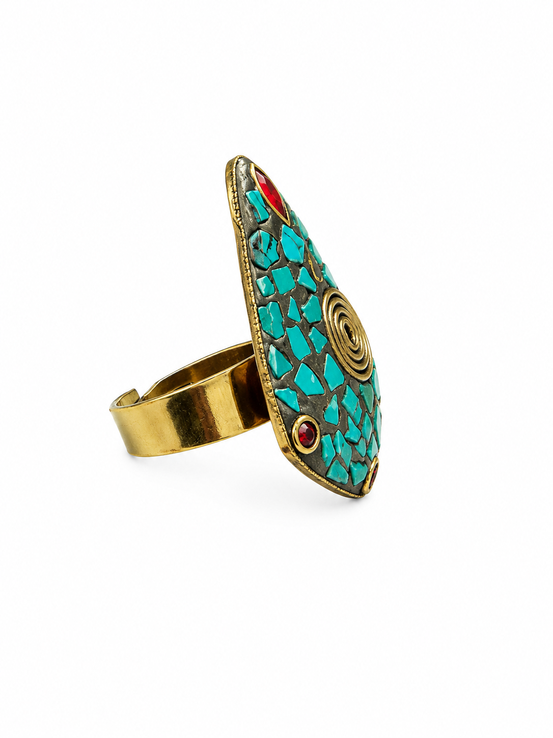 Turquoise Statement Ring | Boho Turquoise Mosaic Ring | Tribal Adjustable Ring