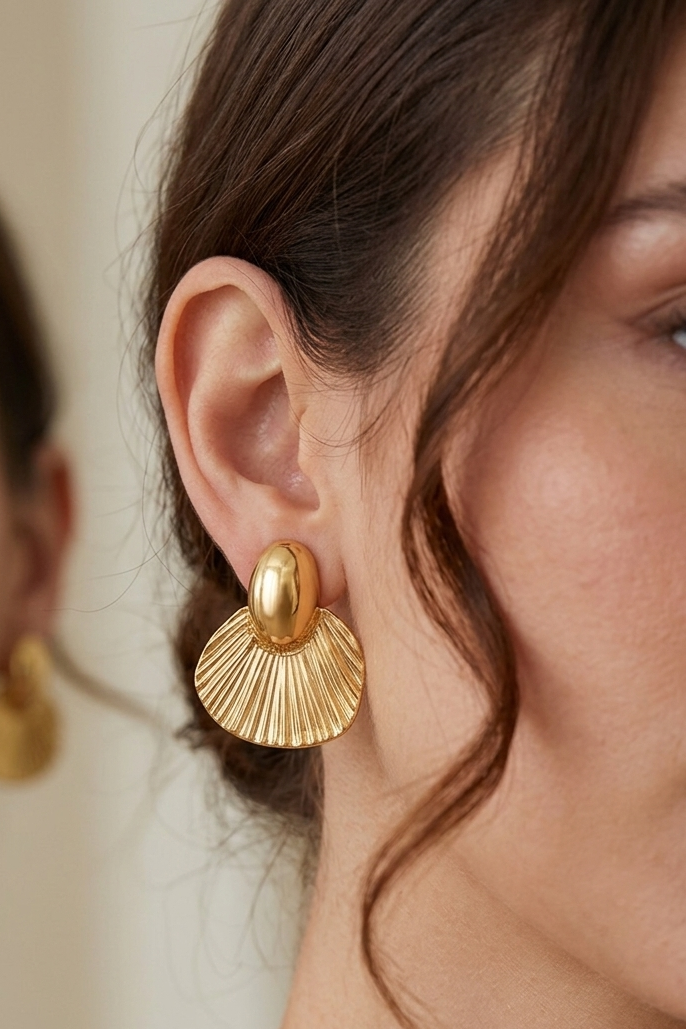 Textured Shell Design Gold Plated Stud Earrings