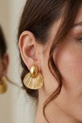 Textured Shell Design Gold Plated Stud Earrings