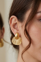 Textured Shell Design Gold Plated Stud Earrings