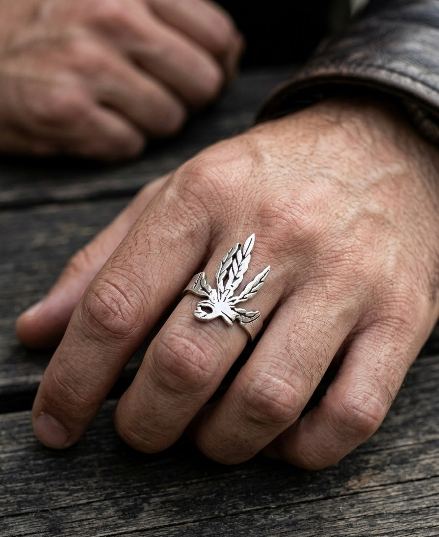 Cannabis Leaf Ring | Weed Leaf Statement Ring | Gothic Ring
