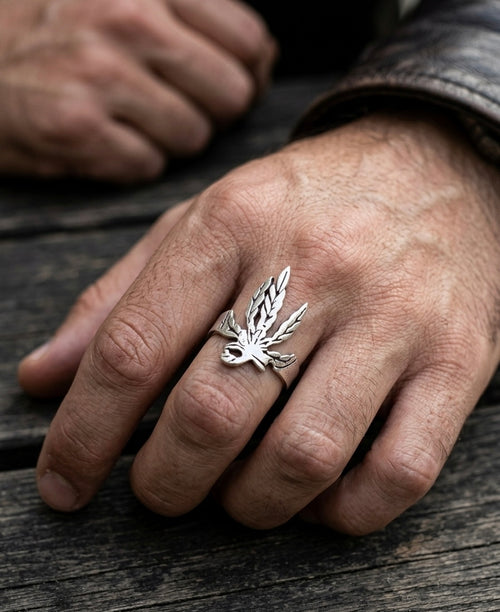 Cannabis Leaf Ring | Weed Leaf Statement Ring | Gothic Ring