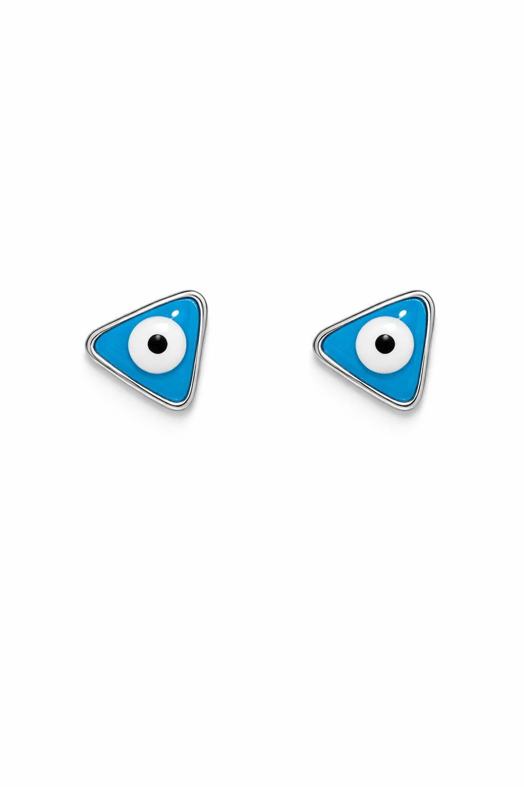 Blue Evil Eye Triangle Stud Earrings