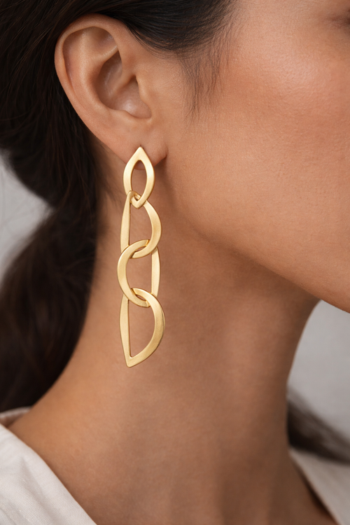 Abstract Interlocking Geometric Gold Drop Earrings