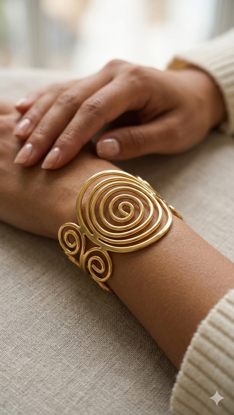 Golden Spiral Statement Cuff Bracelet