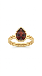 Garnet Pear Gold Ring, Pear Cut Bezel Garnet Ring