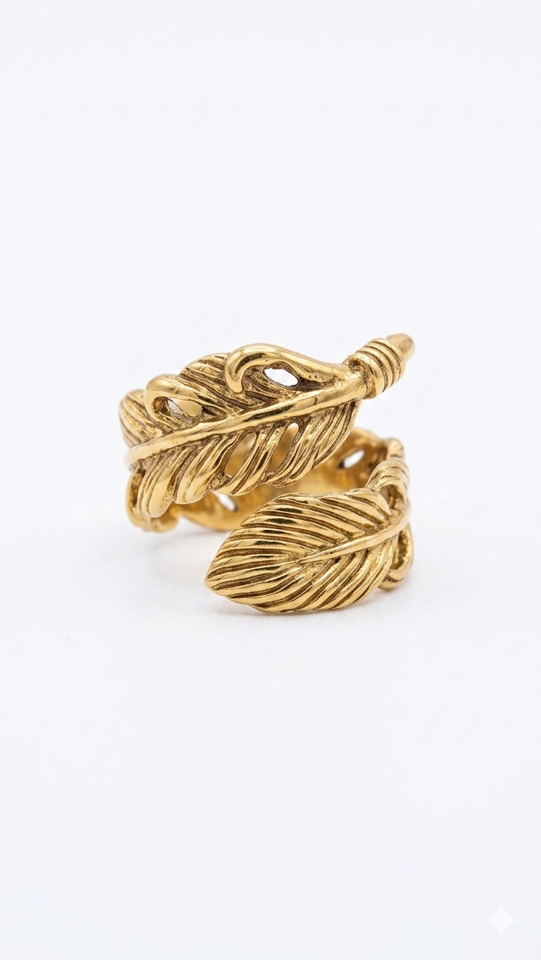 Boho Feather Gold Ring Vintage Adjustable Wrap Rings