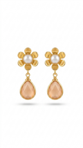 Blush Pink Teardrop Earrings with Pearl Floral