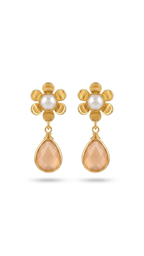 Blush Pink Teardrop Earrings with Pearl Floral