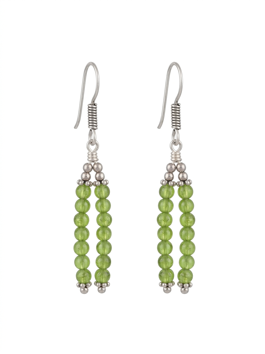 Handmade Green Peridot Bead Tassel Earrings