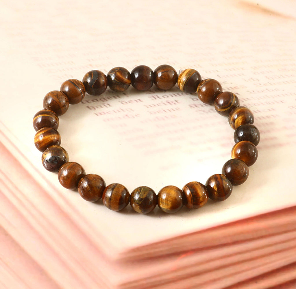 Natural Tiger Eye Gemstone Beads Bracelet Protection of Evil Energy