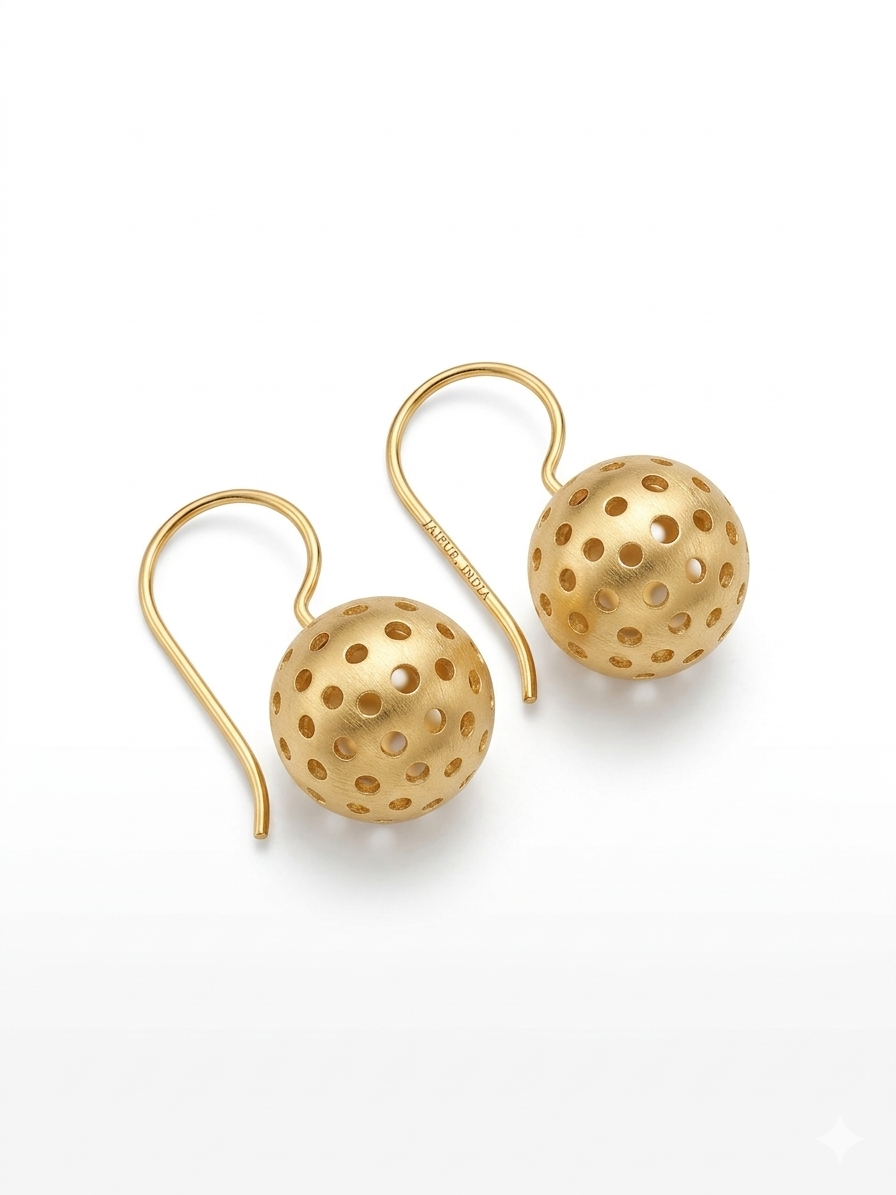 Golden Perforated Ball Drop Earrings
