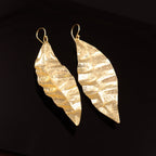 Gold Leaf Dangle Earrings for Women | Textured Leaf Drop Earrings
