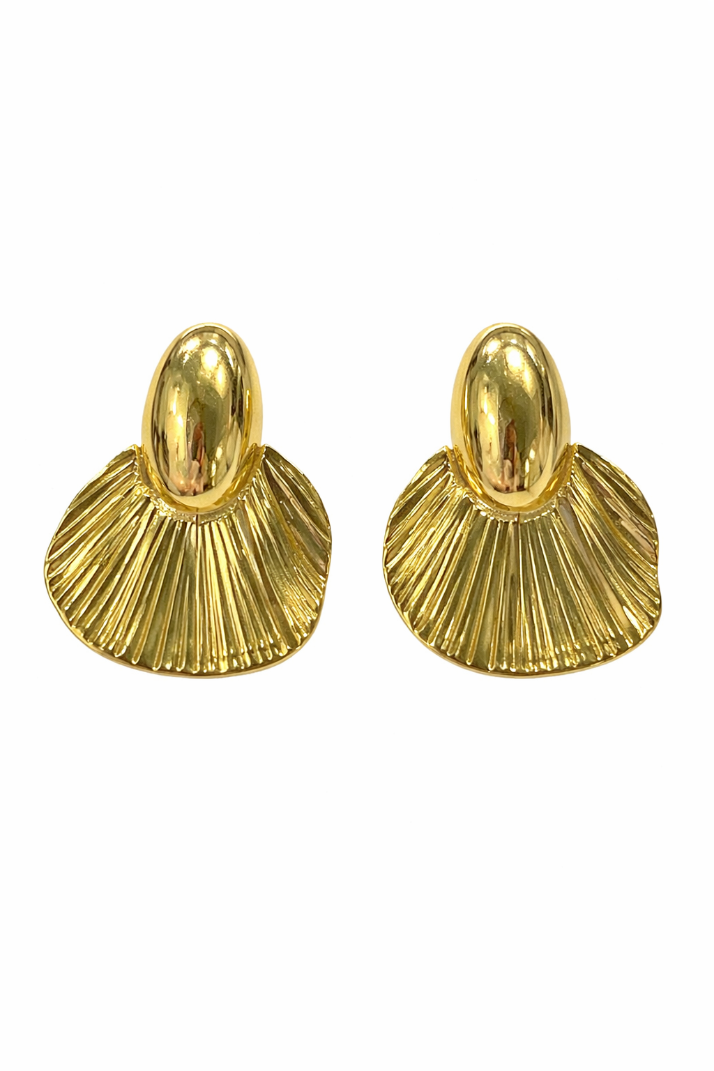 Textured Shell Design Gold Plated Stud Earrings