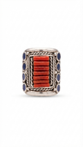 Red Coral & Lapis Lazuli Ring, Artisan Statement Ring