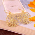Gold Sri Yantra Mandala Drop Earrings
