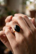 Black Onyx Oval Ring Gold Statement Ring