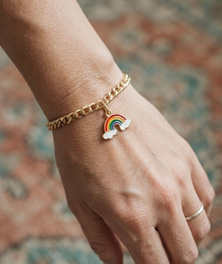 Rainbow Charm Bracelet, Gold Chain Bracelet